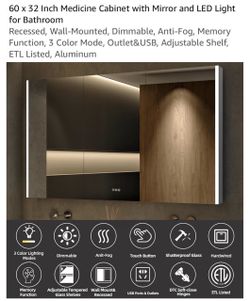 Cabinet with Mirror and LED Light for Bathroom
