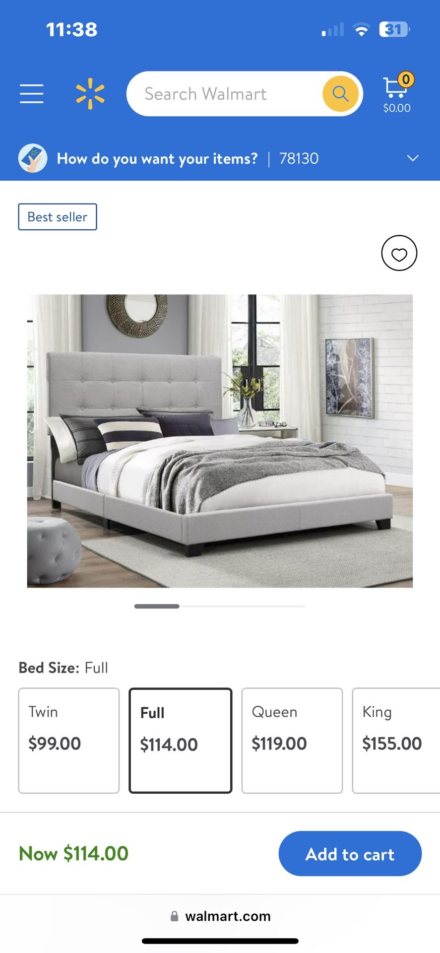 Crown Mark Florence Gray Upholstered Panel Bed, Full size