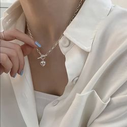 Brand New Dainty & Elegant Silver Toned Heart Pendant Necklace