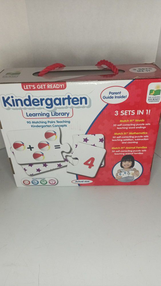 Kindergarten Learning Library 3 Sets In 1. - Math , Animal , Word , Match It Puzzle 