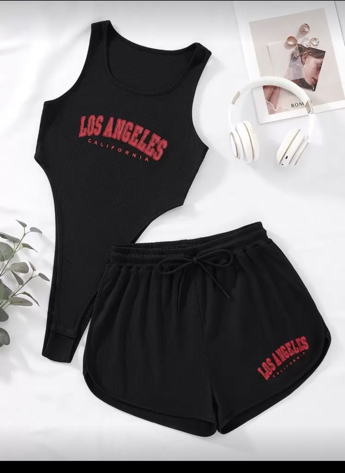 Red And Black Los Angeles Bodysuit With Shorts 