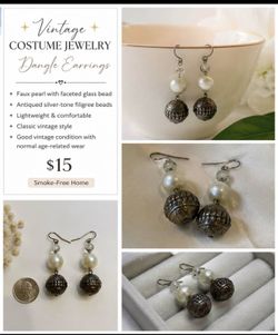 Vintage Faux Pearl & Filigree Dangle Earrings