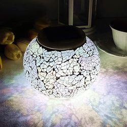 Solar Glass Ball Table Light Color Changing Solar Powered Mosaic Crackle Glass Table Lamps Waterproof LED Night Light for Bedroom Yard Patio Halloween