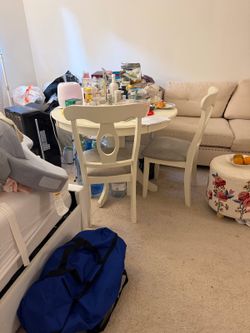 White Round Dining Table with 2 Chairs