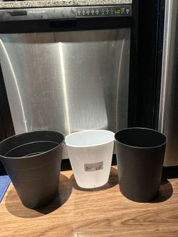 3 Plastic Trash Cans, Garbage Bucket Bin with No Lid, Black Matte