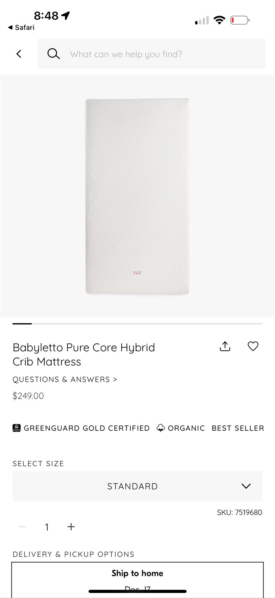 Baby Letto standard Crib Mattress 