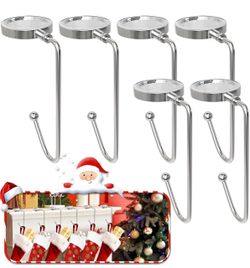 6 Pack Mantel Stocking Hangers Upgrated, Metal Hooks for Fireplace Christmas Xmas Party Decoration (Silver)