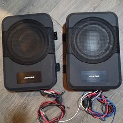 2) Alpine PWE-S8 8" Compact Powered Subwoofers Like New