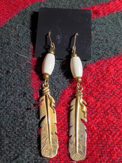 Brass feather earring