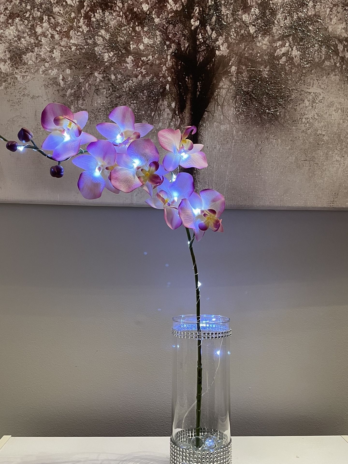 Silk Orchids Glass Vase Led Lights