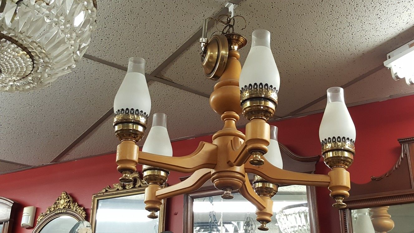 Lovely vintage wooden chandelier hanging light fixture