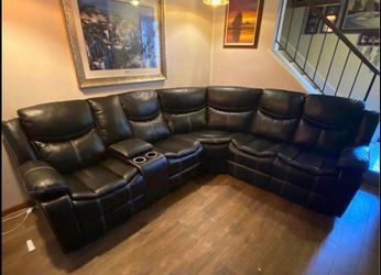 Black Leather Reclining Sectional Sofa