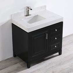 36-in black single sink bathroom vanity with white engineered stone top