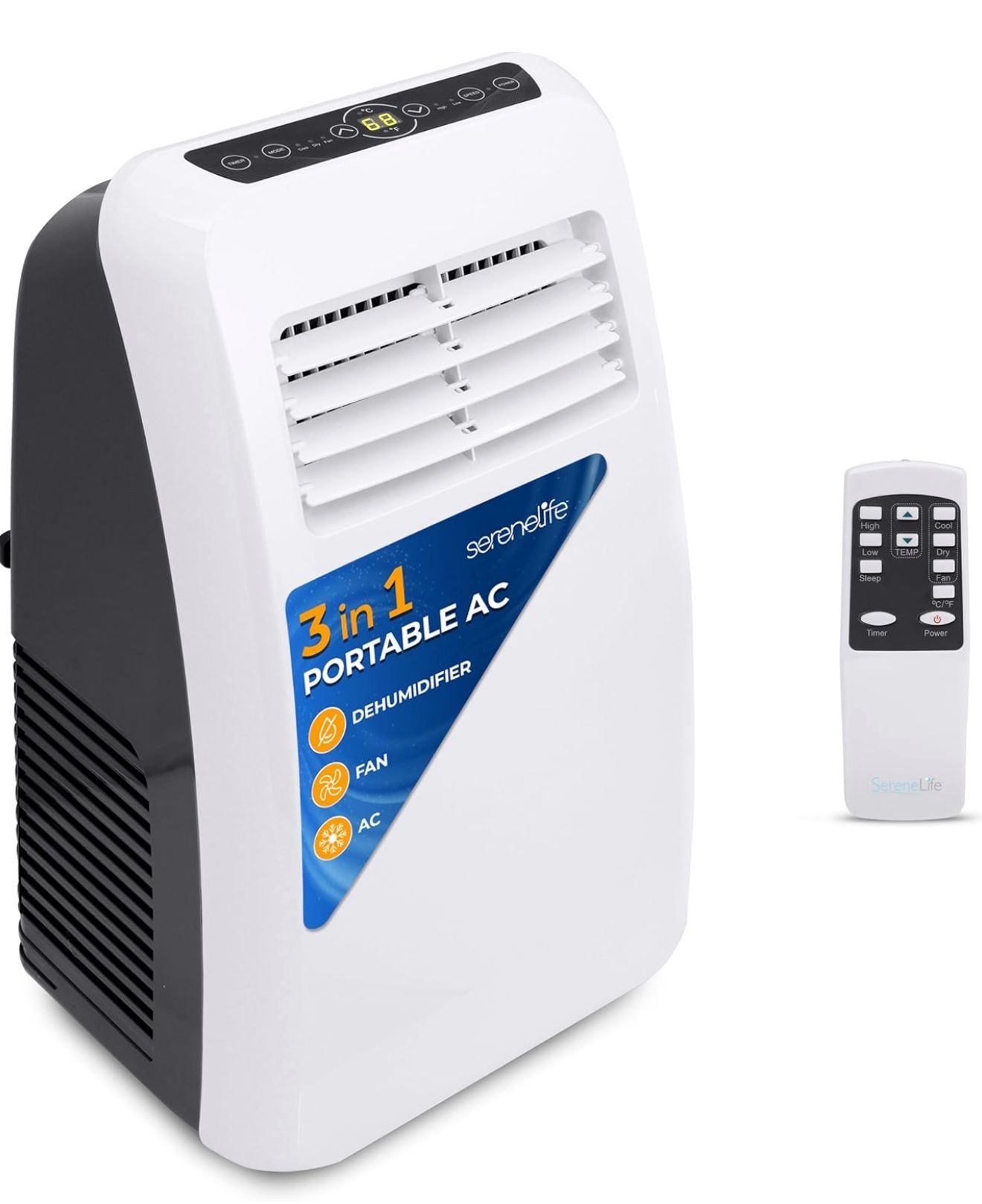 SereneLife - 3-in-1 Portable Air Conditioner with Built-in Dehumidifier Function,Fan Mode, Remote Control, Complete Window Mount Exhaust Kit - SLPAC8