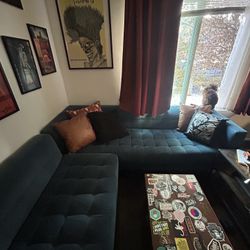 Teal Green “L” Shaped Sofa Couch