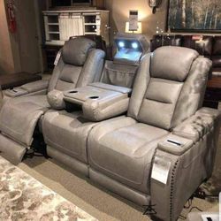 The Man-Den Gray Power Reclining Sofa And Recliner$10 Down Payment And Financing Available