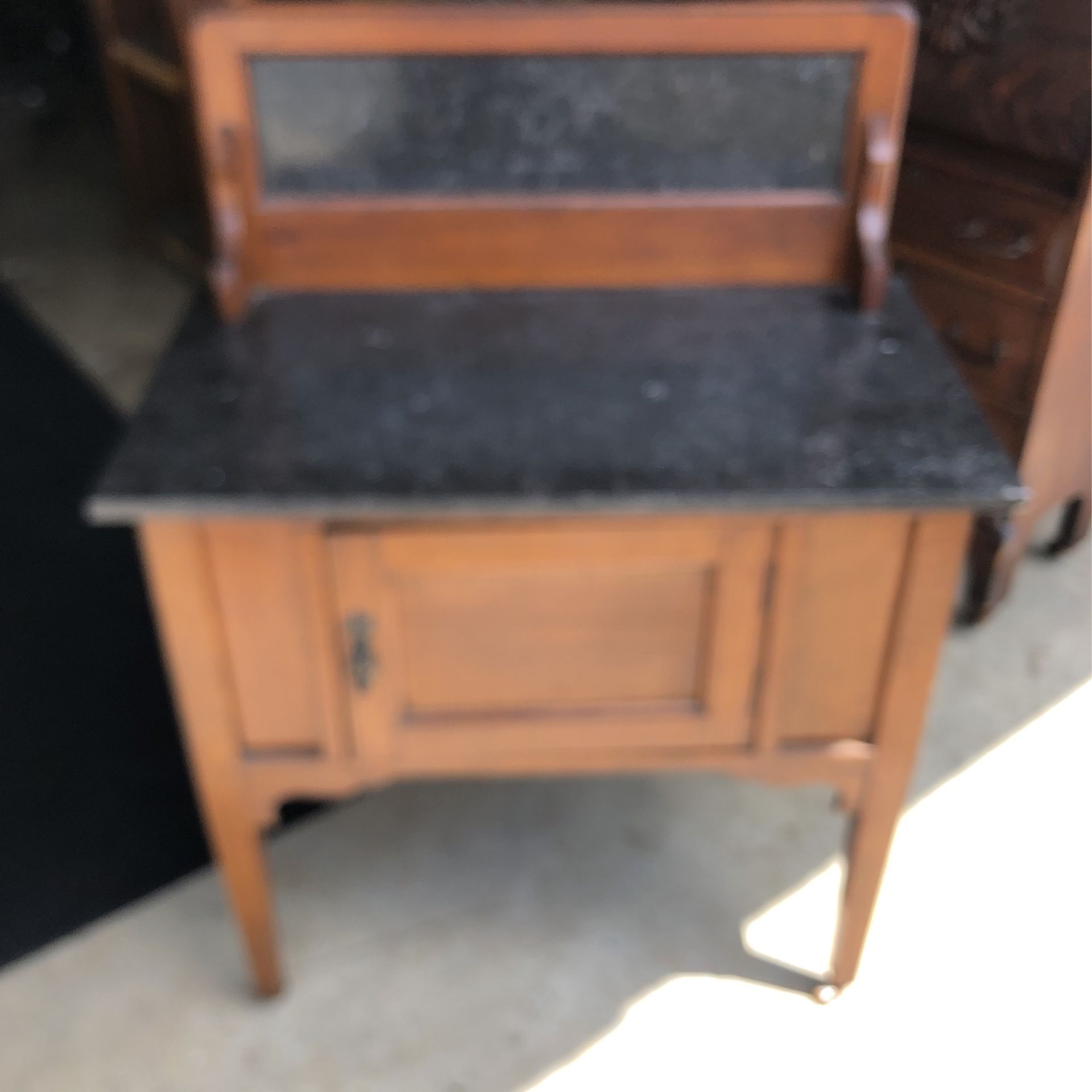 Antique Oak Wash Stand With Black Marble 