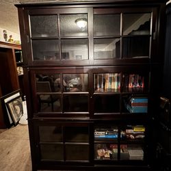 3 Tier Bookcase with Glass Sliding Doors