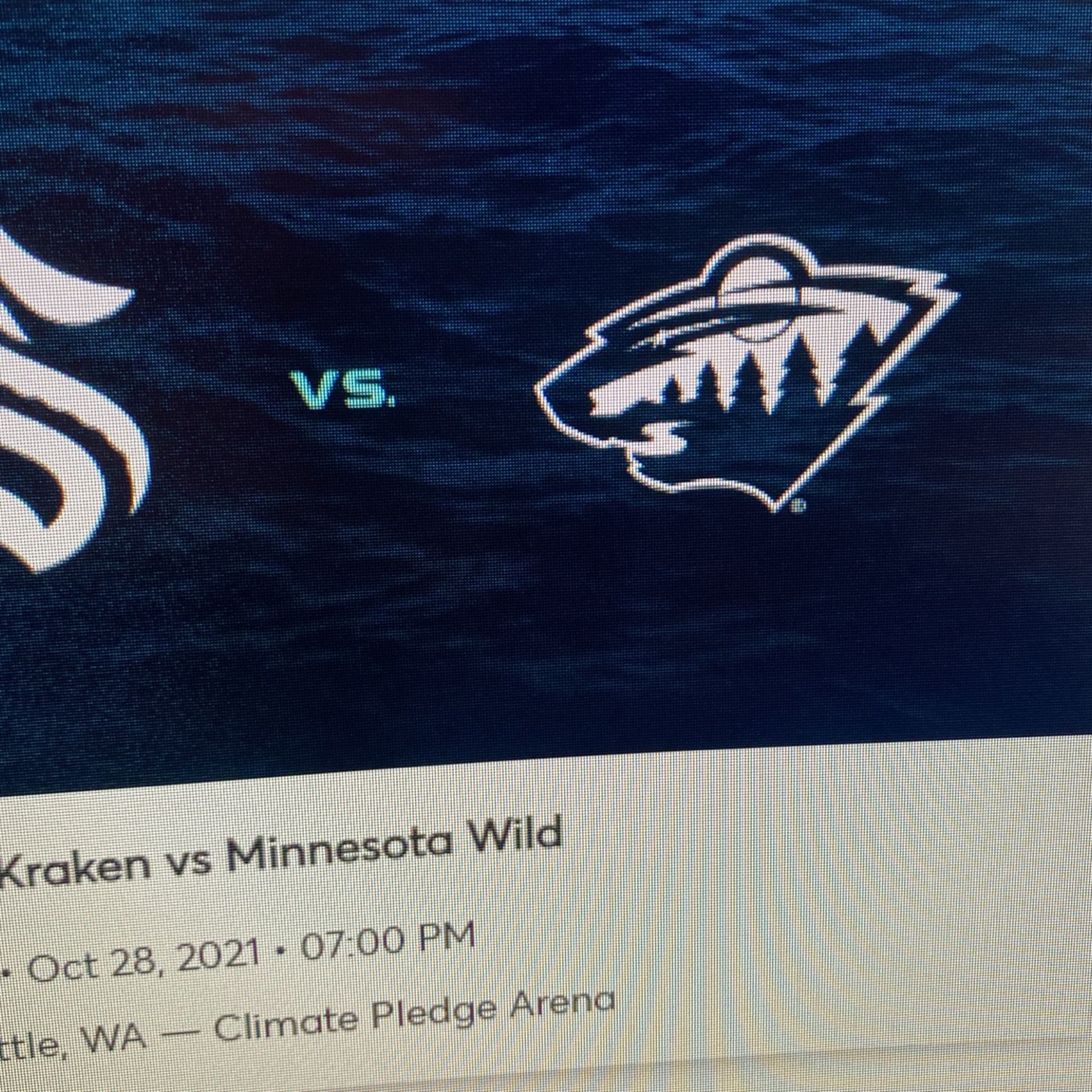 2 Tickets Seattle Kraken Vs Minnesota Wild October 28th 7pm 