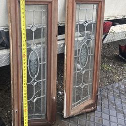 Antique Leaded Glass Cabinet Doors – Curved China Cabinet – Architectural Salvage