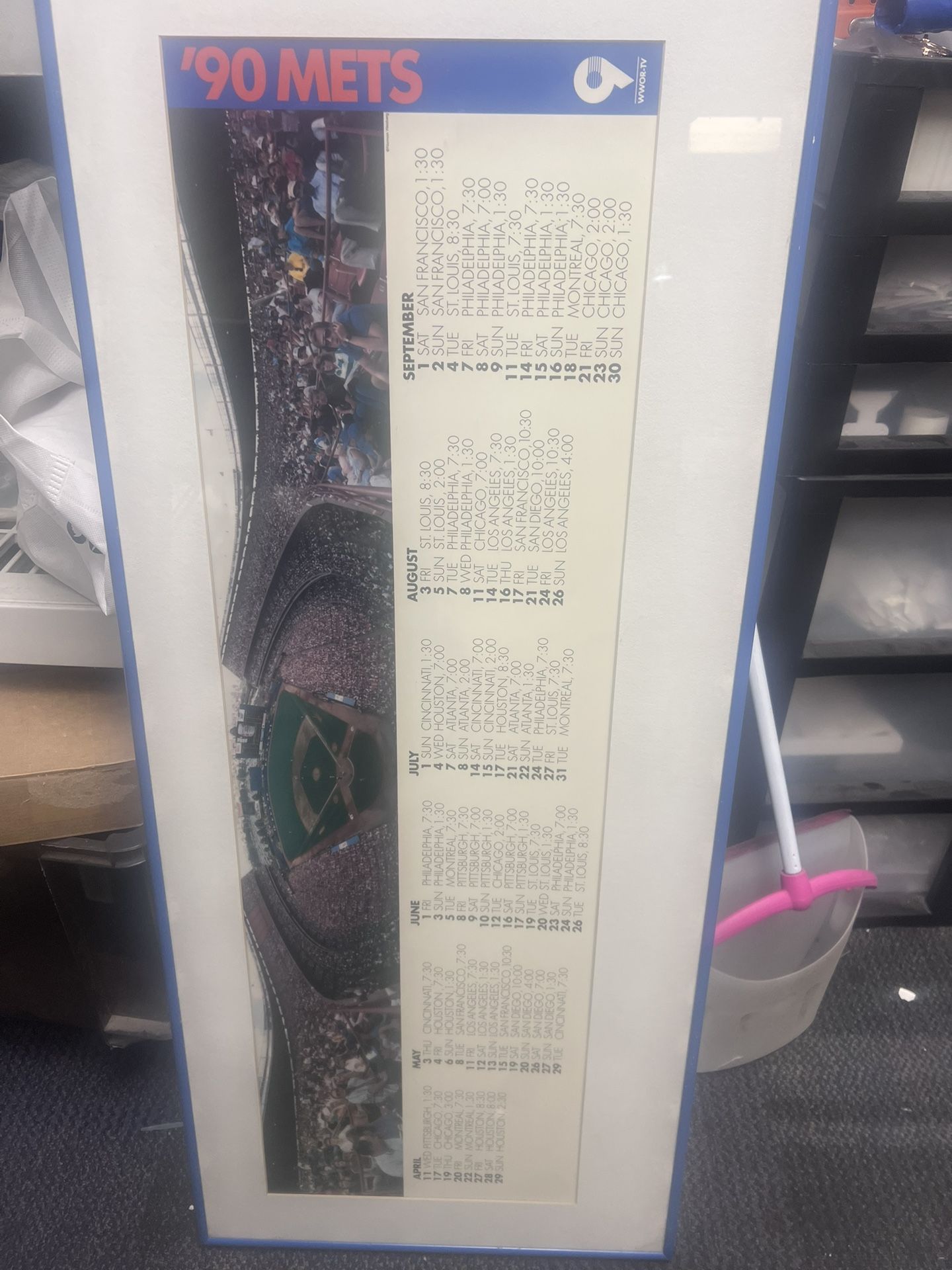 1990 New York Mets Tv Schedule For WWOR-tv Framed Poster