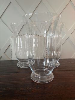 3 large clear glass vases
