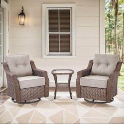Outdoor Patio 6” Thick Cushion Swivel Chair Set of 3pc