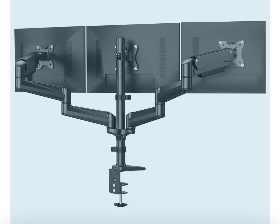HUANUO Triple Monitor Mount for 17 to 32 inch Screens, Adjustment Triple Monitor Stand with Swivel, Tilt, Rotation, Clamp & Grommet Kit
