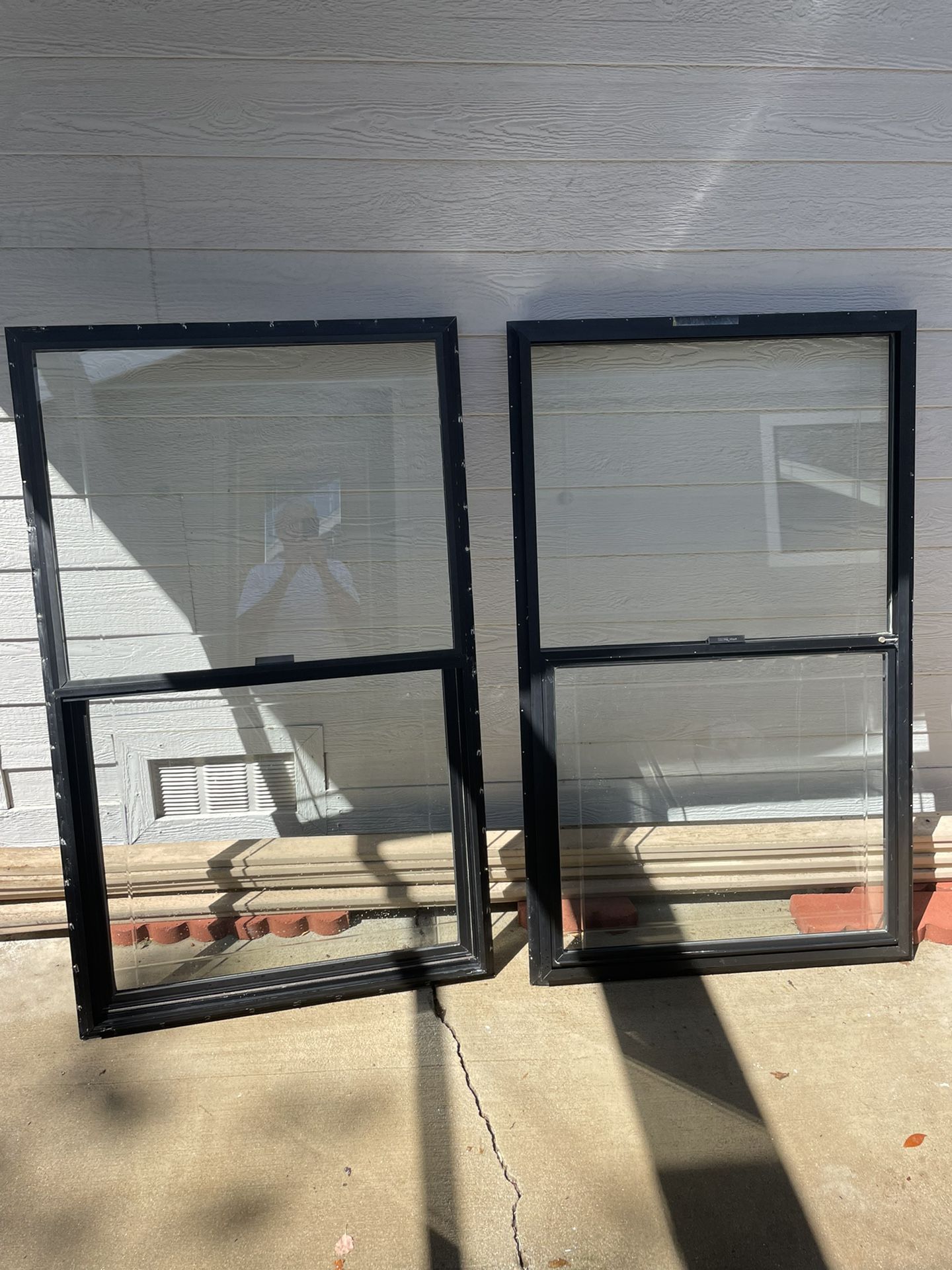 (3) Milgard Single Hung, V-Groove Glass, Black (Anodized bronze aluminum) 3’x5’