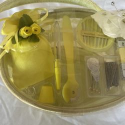 Brand New Sewing Kit In Lace Basket