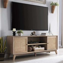 NEW - Rattan TV Console Table for 75 Inch TV, Mid Century Modern Long Entertainment Center with Storage Shelves, Large Boho Media Console TV Stand for