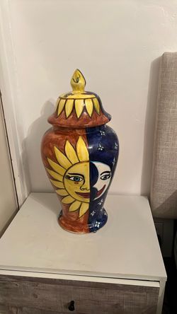 Ceramic Sun and Moon Lidded Ginger Jar