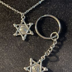 Necklace Charm Pendant and Keychain ( “Star of David & Eye Of Horus”)