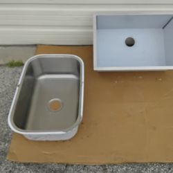 2- Nice Brand New Stainless Steel Sinks 27" X 19" & 27" X 18" One Square One Oval.