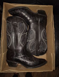 Gomez Zacatecas Black Ostrich Print Cowboy Boots Leather Men's Size 10