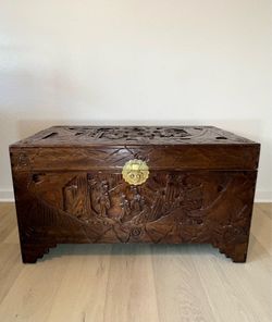 Mid Century Camphorwood Hand Carved Chest