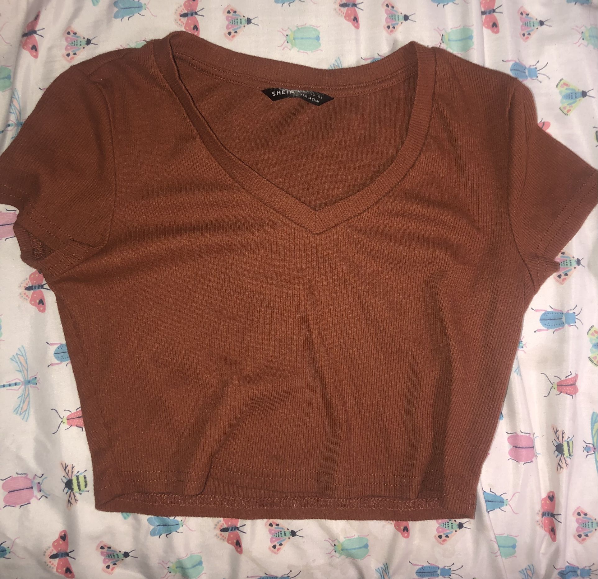 Small Orangish Brown Cropped V Neck Shein 