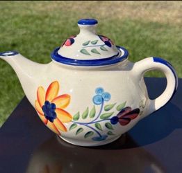 Hand-Painted Ceramic Teapot with Floral Design