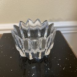 Vintage Orrefors “Fleur” Lead Crystal Bowl Sweden Signed Heavy Art Glass 3 1/4”x 4 3/4