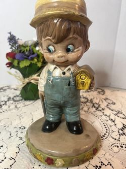 Vintage 1976 Ceramichrome Boy W/ Birdhouse