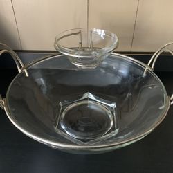  Jeannette Clear Glass Chip n' Dip Hexagonal Bowl Set Gold Trim