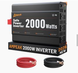 2000W Power Inverter 12V DC to 110V AC, 89% Efficiency 4000W Surge Peak, 3 AC Outlets, 18W QC + 30W PD USB, Silent Fan, for Car Truck RV Campin