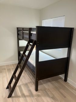 Dark Brown Wood Twin Bunk Bed with Ladder