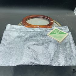 1960s Lady's Pride Silver Foil Purse Handbag Tote Set Tortoise Lucite Handle NWT