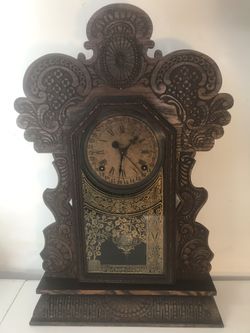 Antique E Ingraham Parlor Gingerbread Calendar Kitchen Gong Chime Clock
