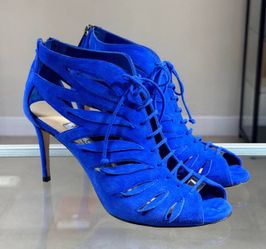 Jimmy Choo Blue Suede Lace Up Keena Sandals Size 39.5