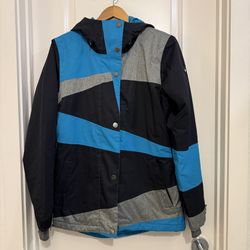 Roxy Ski Snowboard hooded Jacket M 10k Long Slim Fit Thinsulate Turquoise Black