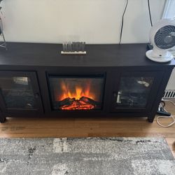 Solid Wood Fireplace TV Stand Console