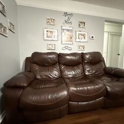 Brown Leather Recliner Sofa - READ DESCRIPTION 