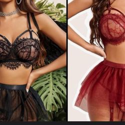 Strap Babydoll Bodysuit with Garter Belts Mini Skirt